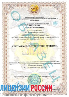 Образец сертификата соответствия аудитора Щёлкино Сертификат ISO 9001