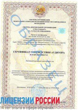 Образец сертификата соответствия аудитора №ST.RU.EXP.00006174-3 Щёлкино Сертификат ISO 22000