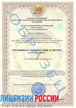 Образец сертификата соответствия аудитора №ST.RU.EXP.00006030-1 Щёлкино Сертификат ISO 27001