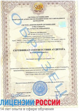 Образец сертификата соответствия аудитора №ST.RU.EXP.00006191-2 Щёлкино Сертификат ISO 50001