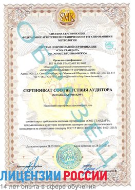 Образец сертификата соответствия аудитора №ST.RU.EXP.00014299-1 Щёлкино Сертификат ISO 14001
